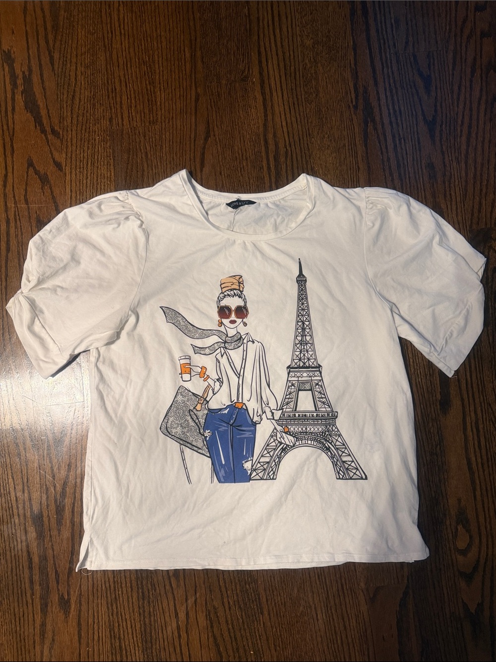 White Short-Sleeve Paris Graphic Tee with Blue Accent